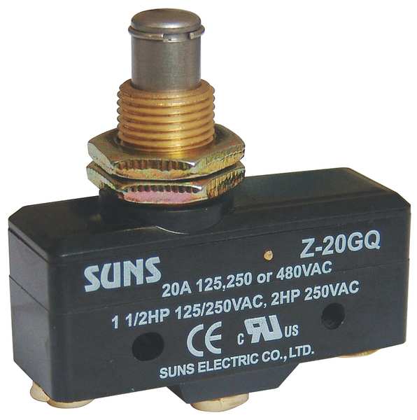 Industrial Snap Action Switch, Panel Mount, Plunger Actuator, SPDT, 20A @ 480V AC Contact Rating