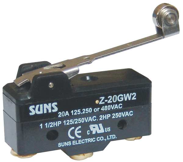 Industrial Snap Action Switch, Hinge Roller, Lever Actuator, SPDT, 20A @ 480V AC Contact Rating