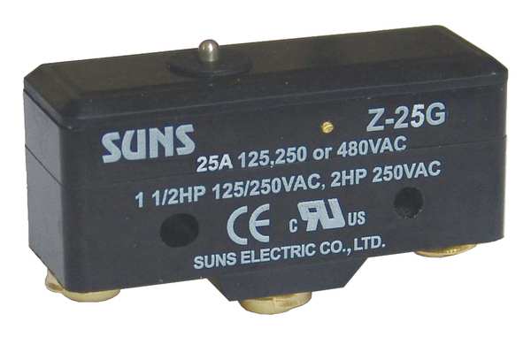 Industrial Snap Action Switch, Pin, Plunger Actuator, SPDT, 25A @ 480V AC Contact Rating