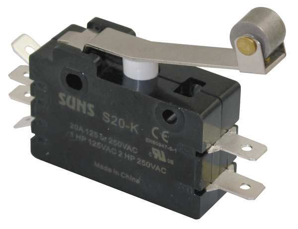 Industrial Snap Action Switch, Hinge Roller, Lever Actuator, DPDT, 20A @ 240V AC Contact Rating