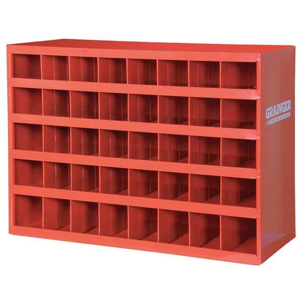 Prime Cold Rolled Steel Pigeonhole Bin Unit, 12 in D x 23 7/8 in H x 33 3/4 in W, 5 Shelves, Red