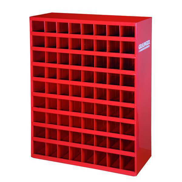 Prime Cold Rolled Steel Pigeonhole Bin Unit, 12 in D x 42 in H x 33 3/4 in W, 9 Shelves, Red
