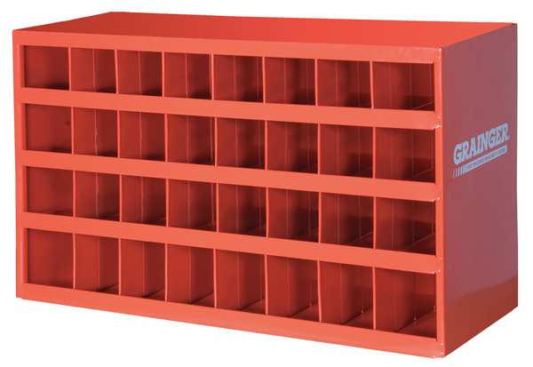 Prime Cold Rolled Steel Pigeonhole Bin Unit, 12 in D x 19 1/4 in H x 33 3/4 in W, 4 Shelves, Red