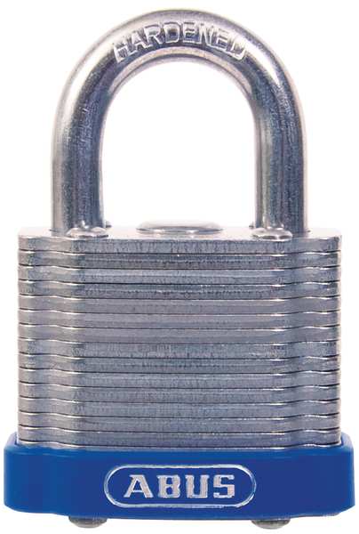 Keyed Padlock, Open, Square Recycled Steel Body, Hardened Steel Shackle, 13/16 in W