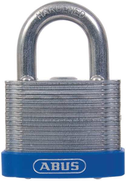 Keyed Padlock, Open, Square Recycled Steel Body, Hardened Steel Shackle, 7/8 in W