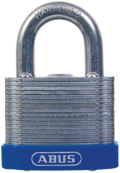 Keyed Padlock, Open, Square Recycled Steel Body, Hardened Steel Shackle, 15/16 in W