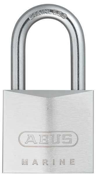 Padlock, Keyed Alike, Long Shackle, Rectangular Brass Body, Stainless Steel Shackle, 27/32 in W