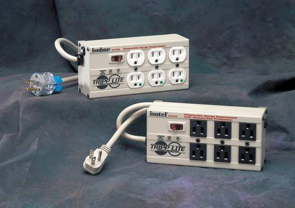 Surge Protector Strip, 6 Outlet, Gray