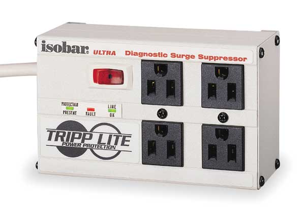 Surge Protector Strip, 4 Outlet, Gray