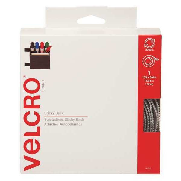 Reclosable Fastener, Rubber Adhesive, 15 ft, 3/4 in Wd, White