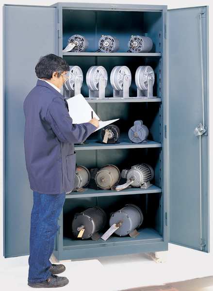 14 ga. ga. Steel Storage Cabinet, 36 in W, 82 in H, Stationary