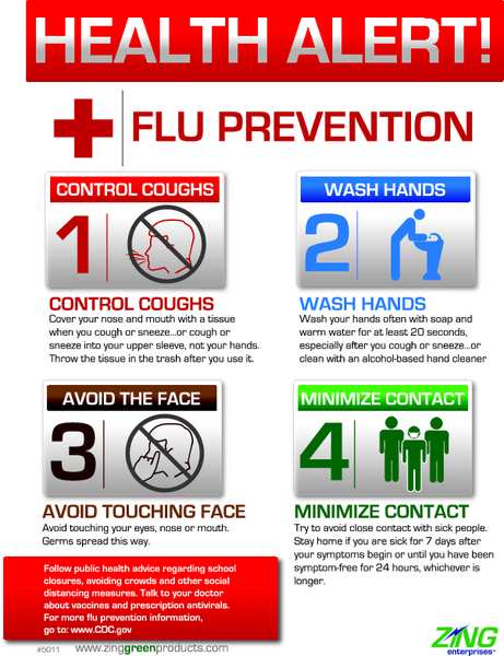 Safety Poster, 22 x 16In, Flu Prevention