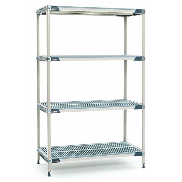 Plastic Shelf, Ventilated Style, 18 in D, 60 in W, 1 13/16 in H, Taupe/Blue