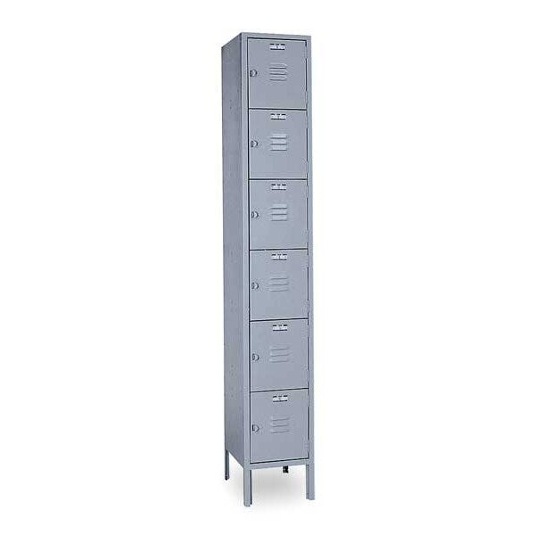 Box Locker, 12 in W, 18 in D, 78 in H, (1) Wide, (6) Openings, Dove Gray
