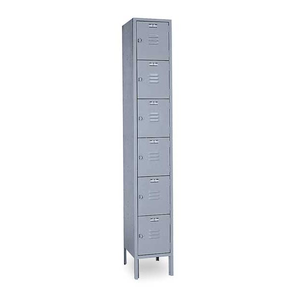 Box Locker, 12 in W, 18 in D, 78 in H, (1) Wide, (6) Openings, Dove Gray