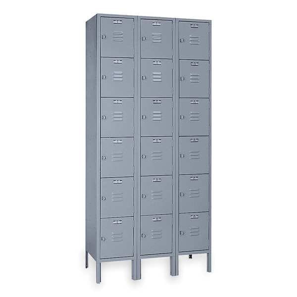 Box Locker, 36 in W, 18 in D, 78 in H, (3) Wide, (18) Openings, Dove Gray