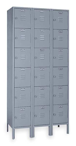 Box Locker, 36 in W, 18 in D, 78 in H, (3) Wide, (18) Openings, Dove Gray