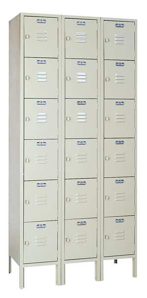 Box Locker, 36 in W, 18 in D, 78 in H, (3) Wide, (18) Openings, Putty