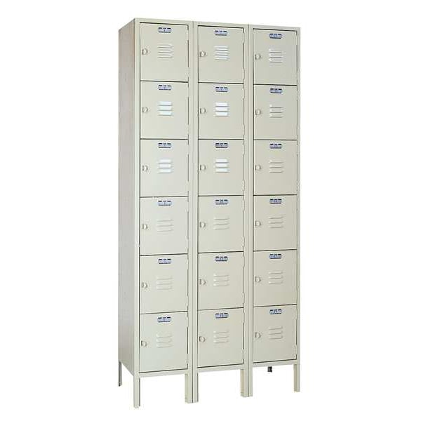 Box Locker, 36 in W, 12 in D, 78 in H, (3) Wide, (18) Openings, Putty
