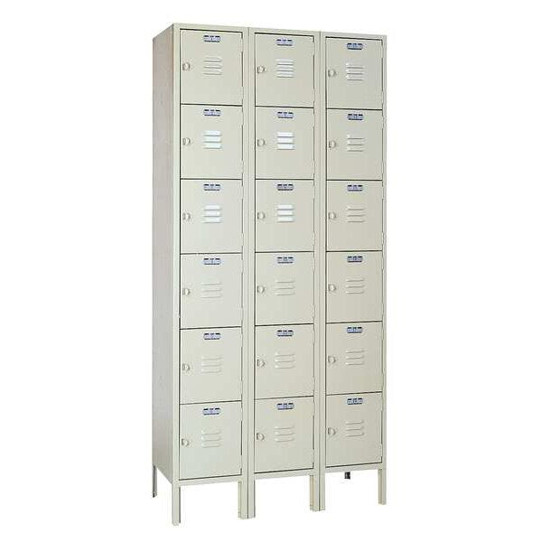 Box Locker, 36 in W, 12 in D, 78 in H, (3) Wide, (18) Openings, Putty
