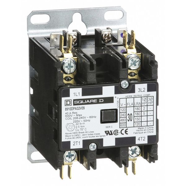 208/240VAC Non-Reversing Definite Purpose Contactor 2P 30A, Width: 2.5 in