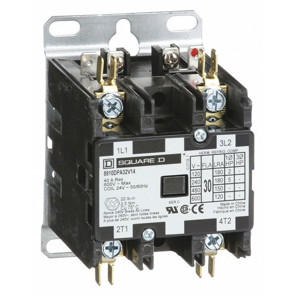 24VAC Non-Reversing Definite Purpose Contactor 2P 30A, Width: 2.5 in