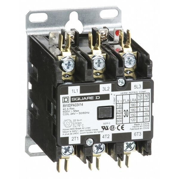 24VAC Non-Reversing Definite Purpose Contactor 3P 30A, Width: 2.5 in