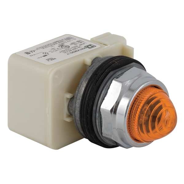 Pilot Light, LED, 120V, 30mm, Chrome, Amber