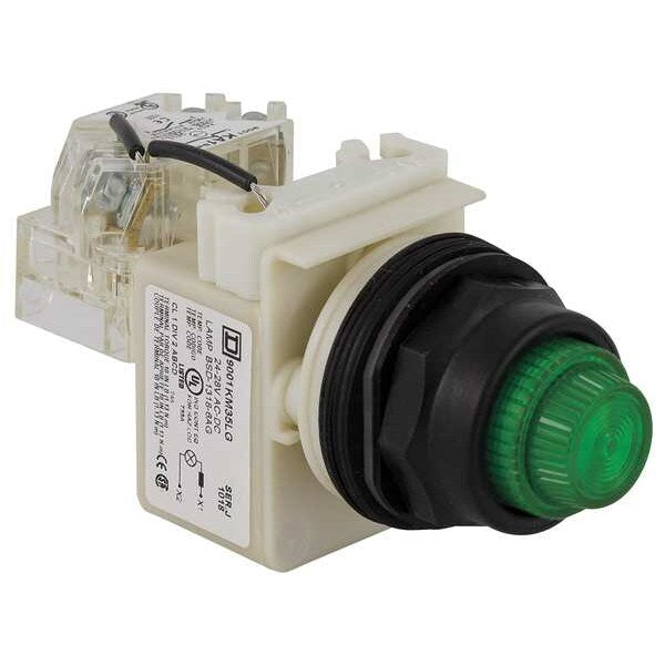Push to Test Pilot Light, Green, LED