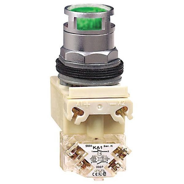 Illuminated Push Button, 30 mm, 1NO/1NC, Green