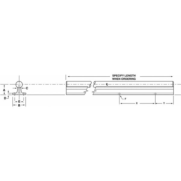 Support Rail, Aluminum, 1.000 In D, 24 In