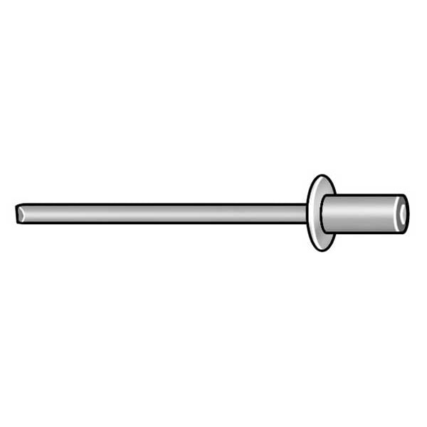 Blind Rivet, Dome Head, 3/16 in Dia., 37/64 in L, Aluminum Body, 250 PK
