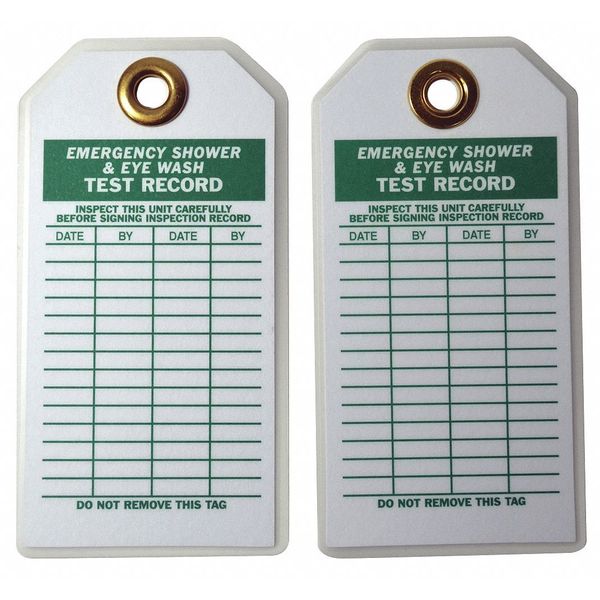 Emer Sh & Eye Wash Test Rcd Tag, Brs, PK10