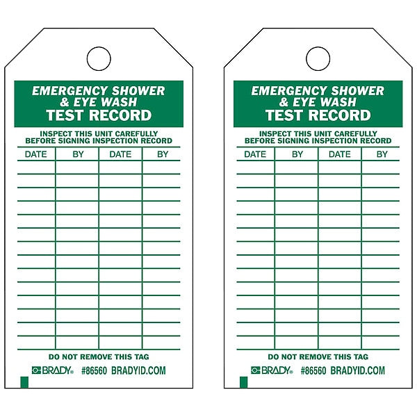 Emer Sh & Eye Wash Test Rcd Tag, PK10