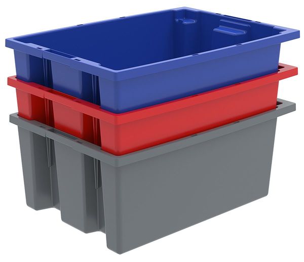 Stack & Nest Container, Gray, Industrial Grade Polymer, 19 1/2 in L, 13 1/2 in W, 8 in H