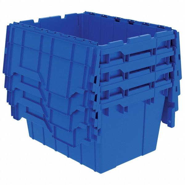 Blue Attached Lid Container, Plastic, Steel Hinge