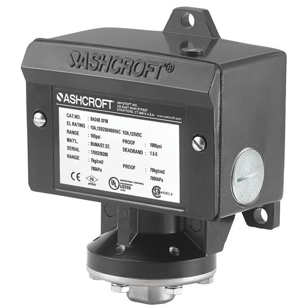 Pressure Switch, (1) Port, 1/4 in FNPT, SPDT, 1.5 to 15 psi, Standard Action