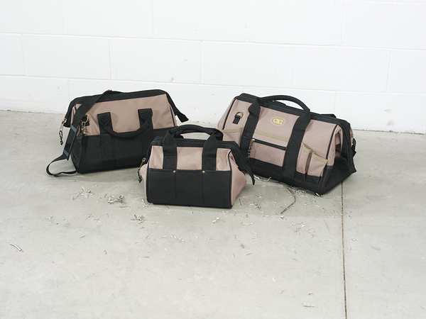 Wide-Mouth Tool Bag, Polyester, 31 Pockets, Black/Tan, 11