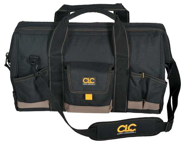 Wide-Mouth Tool Bag, Polyester, 31 Pockets, Black/Tan, 11