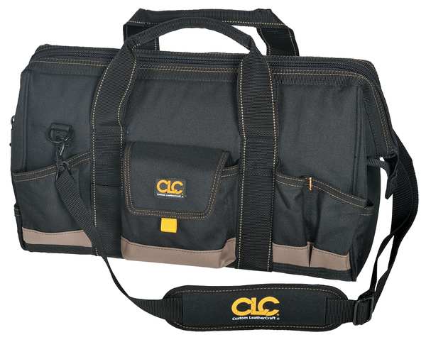 Wide-Mouth Tool Bag, Polyester, 31 Pockets, Black/Tan, 11