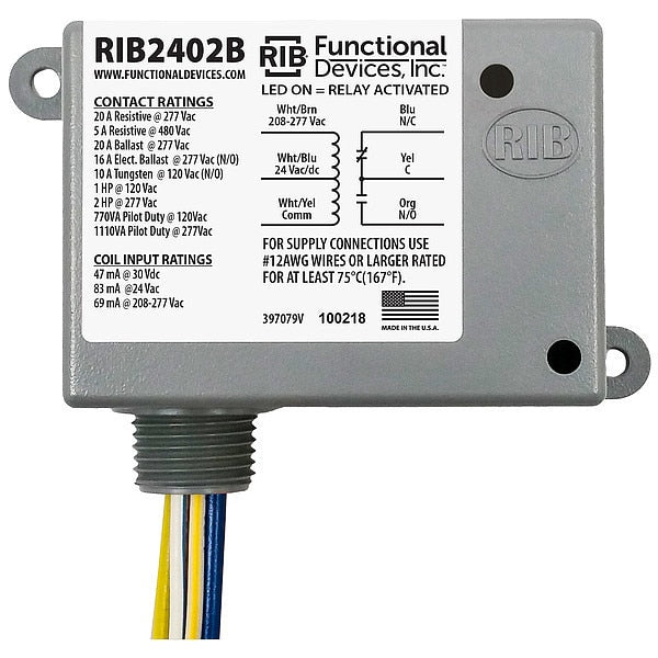 Enclosed Pre-Wired Relay, 20A@277VAC, SPDT