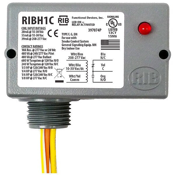Enclosed Pre-Wired Relay, 10A@277VAC, SPDT, Lead Length: 16 in
