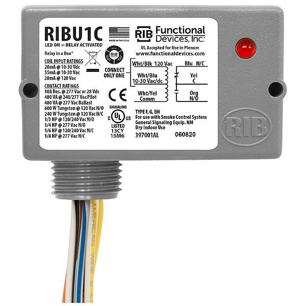 Enclosed Pre-Wired Relay, 10A@277VAC, SPDT