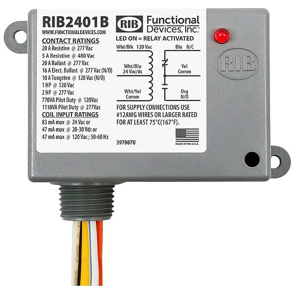 Enclosed Pre-Wired Relay, 20A@277VAC, SPDT, Application: Power