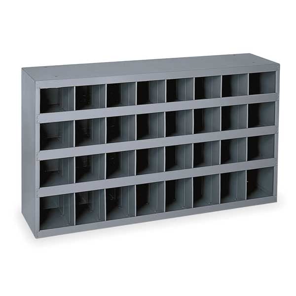 Prime Cold Rolled Steel Pigeonhole Bin Unit, 12 in D x 19 1/4 in H x 33 3/4 in W, 4 Shelves, Gray