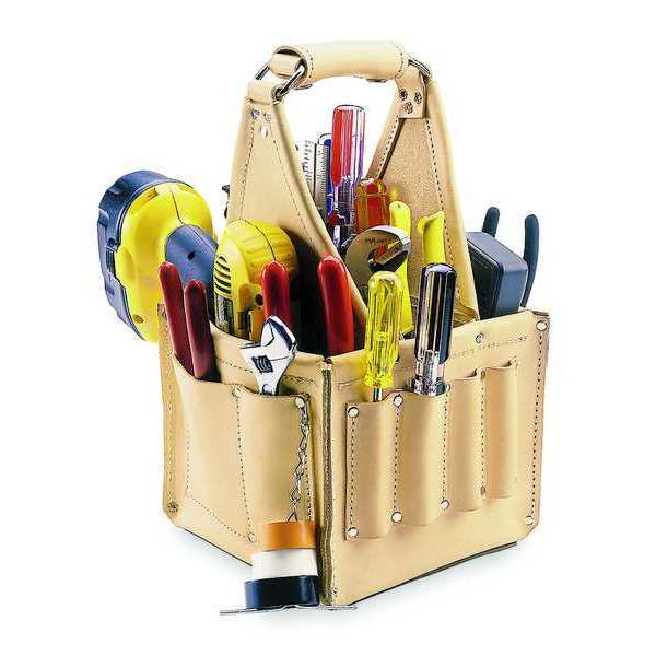 Tool Tote, Leather, 17 Pockets, Tan