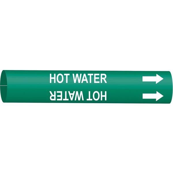 Pipe Marker, Hot Water, Grn, 8 to 9-7/8 In