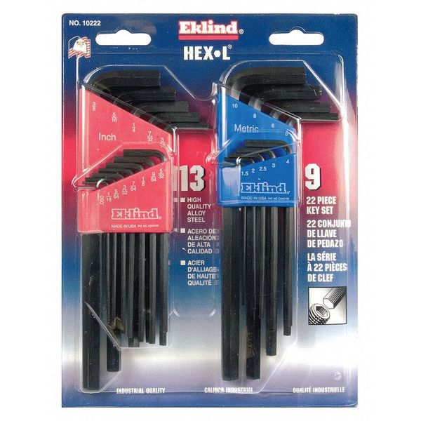 22-Piece Hex Key Set, Combination Hex-L, Metric and SAE, Plastic Holder, 10222