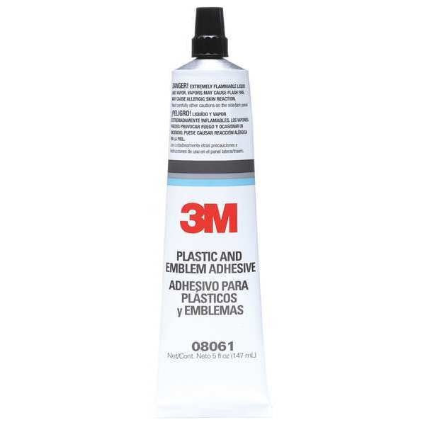 Plastic/Emblem Adhesive, 5 oz, Tube, Clear, Synthetic Elastomer Base, Begins to Harden in 5 min, 6PK