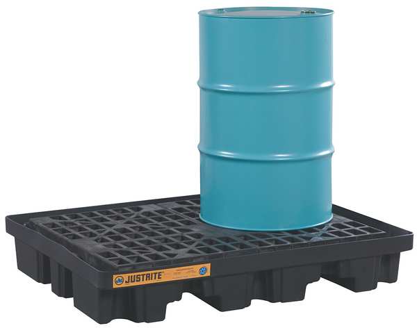 Drum Spill Containment Pallet, 67 gal Spill Capacity, 2 Drum, 2500 lb, Recycled Polyethylene